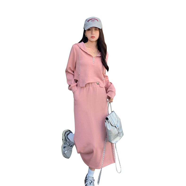 2024春款时尚潮流女装套装粉色长袖连衣裙显瘦气质淑女风,女装套装/套裙,浪花E族（衣布洛）