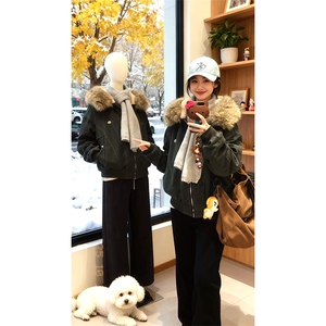 现货重磅boxy短款棉衣座山雕大毛毛领男女棉服水洗工装厚外套图片