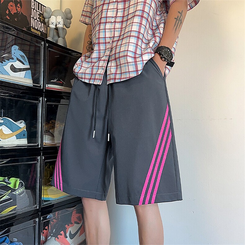 特批P22无差价夏季凉感冰丝冰感撞色三条杠直筒五分短裤男DK5804图片