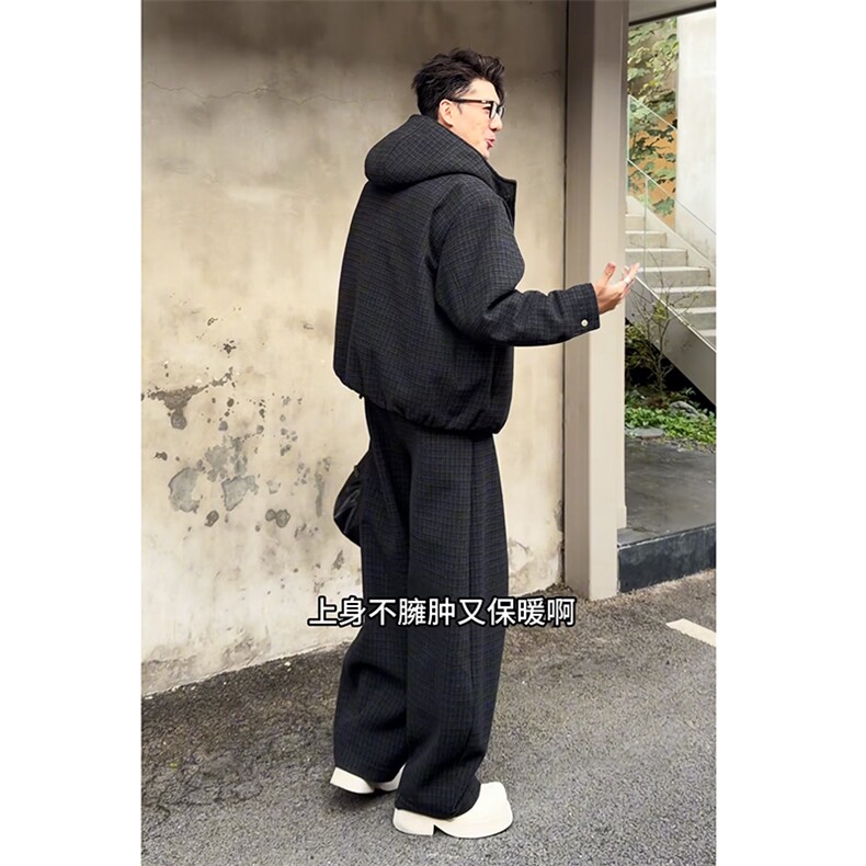 抖音高级保暖连帽棉服外套弯刀裤套装TZ353上衣135裤子78网图,男装棉衣,电商B267