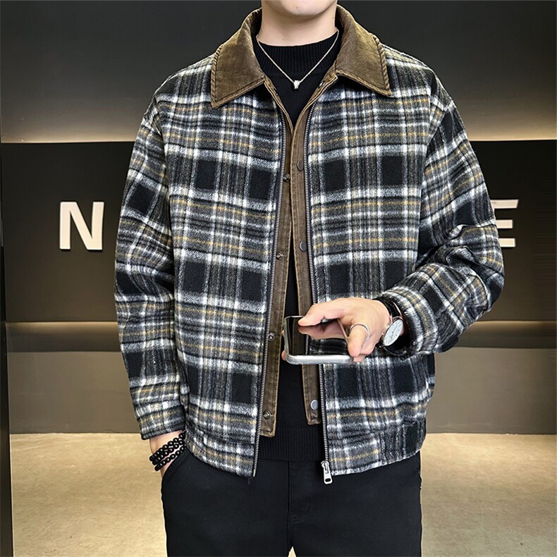 潮款毛呢格子羽绒服男标50假两件保暖外套B317/6535/P225,男装羽绒服,电商B317