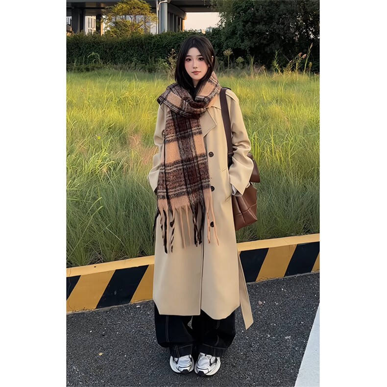 卡其色双排扣风衣外套男女同款韩系加厚外套FY3655-特P88加棉P108,男装风衣,电商B295