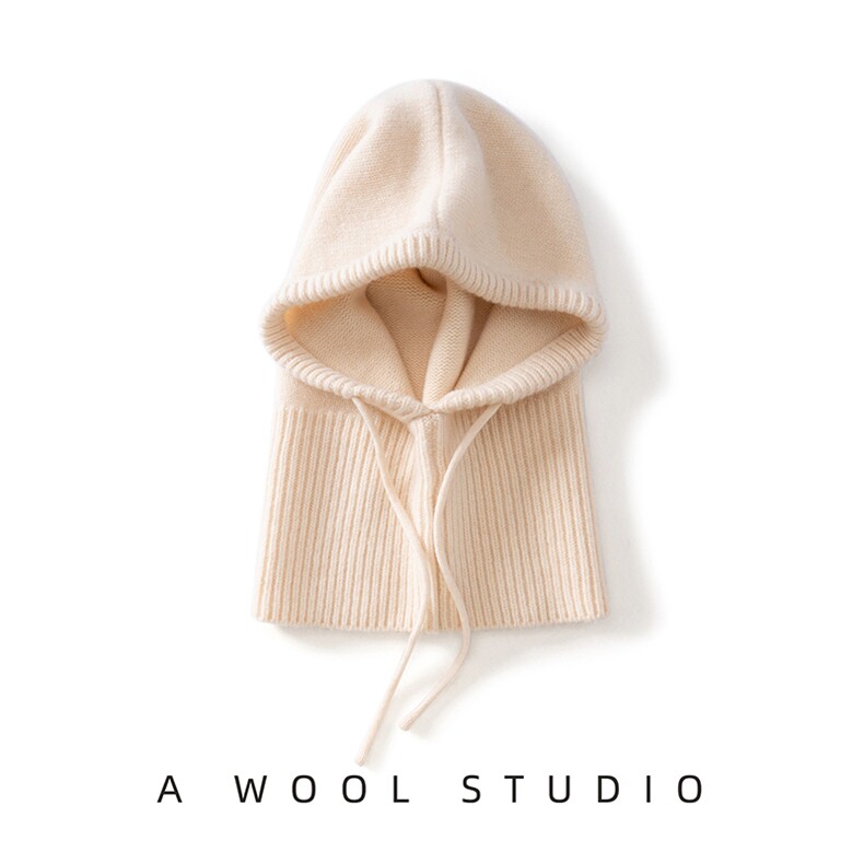 2025年春季秋冬新款百搭脖帽一体抽绳帽，帽子，绒朵羊绒