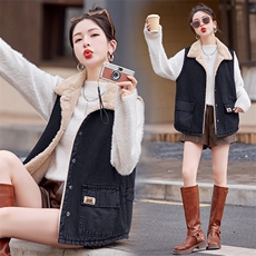 （新款现货）2025冬装时尚宽松大版加绒牛仔马甲上衣，女装马甲，印象茜