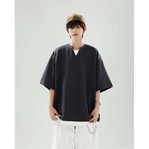 8XL-M 特大码短袖男假两件五分袖高品质空气层宽松上衣DX321P35图片