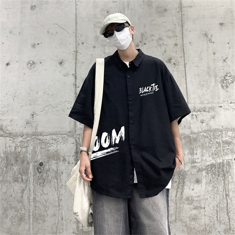 DSA028-MDS2140夏季新款港风百搭潮流印花短袖衬衫男,男装T恤,电商A028