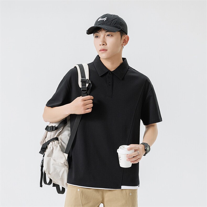 夏季新款短袖polo衫男士翻领美式拼接纯色假两件t恤，男装T恤，星座1109