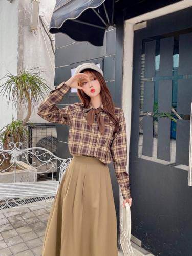 学院风洋气格子衬衣，女装，麦筱萌