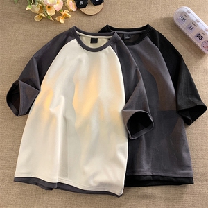夏季麂皮绒拼色圆领T恤潮流宽松休闲上衣A161-T1509-P28