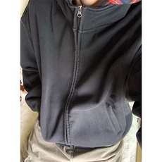 格子拼接连帽卫衣男女款复古潮牌美式高街假两件开衫cleanfit外套，男装卫衣，星座506A