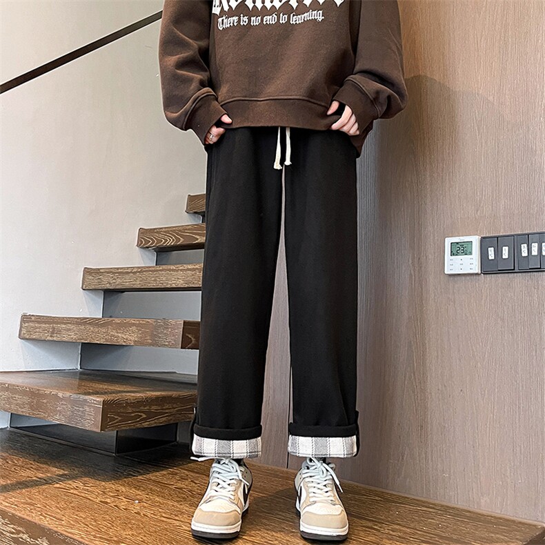 加绒毛呢裤男直筒垂感阔腿特大码胖子休闲裤K906P55控78,男装休闲裤,电商D206-1