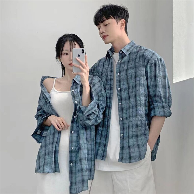 秋装休闲宽松长袖衬衫男格子衬衣薄款防晒衫XZ716A-C902P55，男装衬衫，星座716A-1（原星座815）