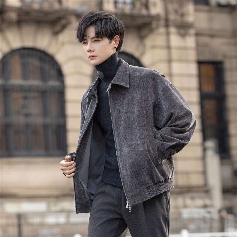 雪尼尔夹克外套男翻领春秋季休闲宽松高级感上衣j85843-p245控439,男装夹克,电商A355（原A415）