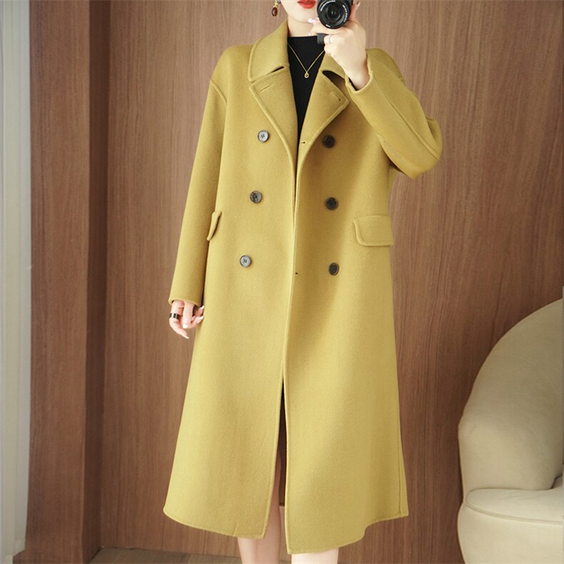 秋冬新款双面大衣女中长款宽松羊毛呢外套大码过膝厚韩版，女装毛呢外套，豪顺羊绒