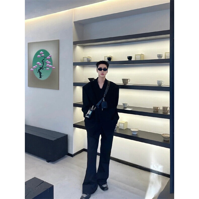 现货~戗驳领西装外套垫肩休闲宽松挺阔黑色男女西服夹克X892-P105,男装夹克,星座1004-3