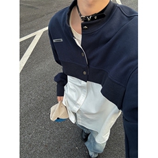 XZ1005-1-TTH0068-批60--设计感重磅垫肩假两件拼接衬衫，男装衬衫，星座1005-1
