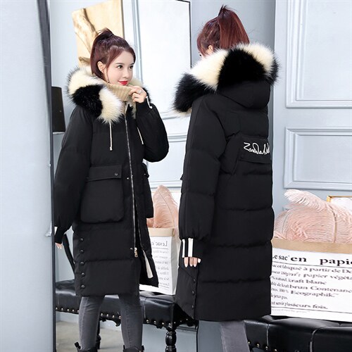 棉衣2021年冬季新款女装时尚字母绣花连帽长袖中长款羽绒棉棉衣，女装棉衣/棉服，关键词