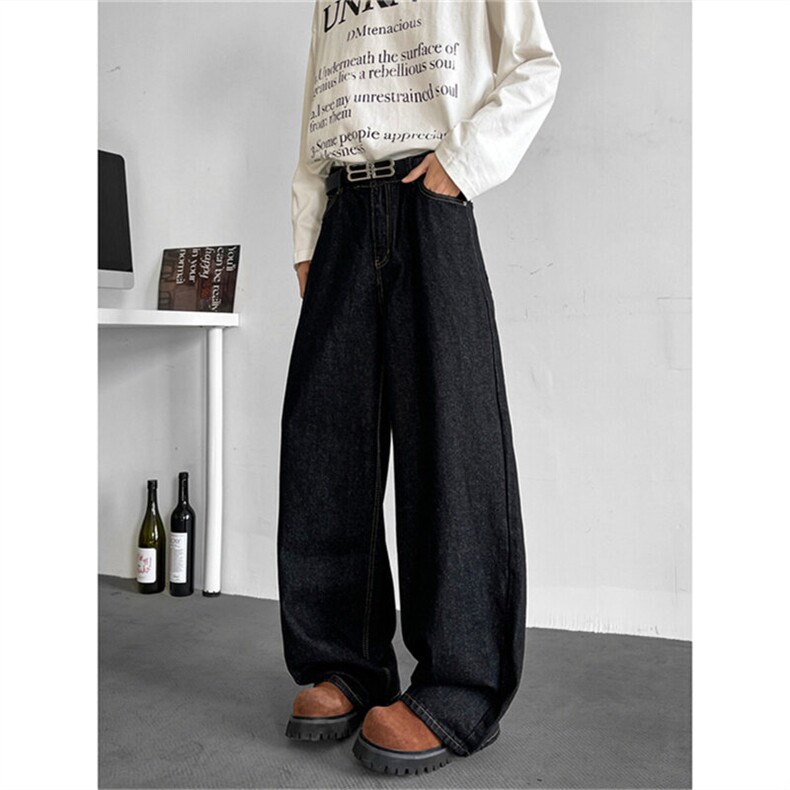 水洗做旧黑灰色基础款牛仔裤男女潮牌宽松直筒休闲裤NZK1753-p48，男装休闲裤，星座302B-2
