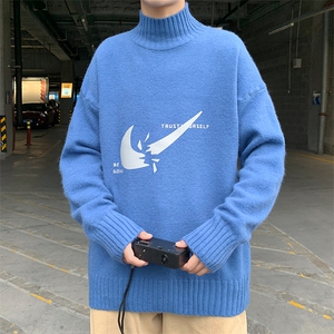 M18111-P45 加绒P65半高领毛衣男士大码针织衫男毛线衣男线衫图片