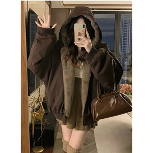 两面穿现货重磅短款座山雕棉衣男女双面穿毛毛绒棉服加厚外套图片