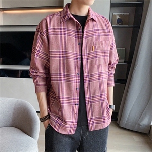秋季格子衬衫男长袖韩版潮流宽松潮外套男装DF06T图片