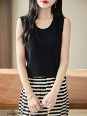 精纺细毛无袖针织吊带背心女2025新款圆领显瘦西装内搭上衣薄打底，女装针织衫/毛衣，丹芙娇羊绒