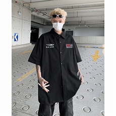 2024新款设计感宽松短袖衬衣美式复古拼接衬衫男现货W8208-P35，男装衬衫，星座512-4