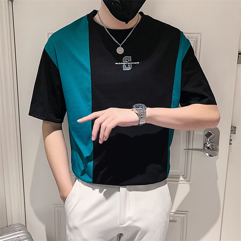 黑色2023精神小伙修身男士圆领短袖T恤打底衫潮 6661-P48控68图片