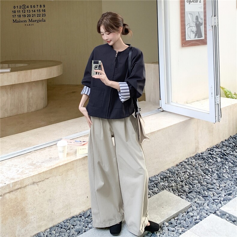 【现货】韩版袖口条纹拼接短外套82692-P145-K208,女装短外套,2B076