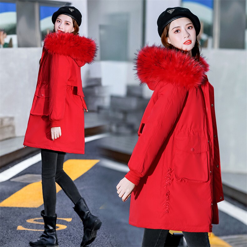 2024棉衣中长款修身加厚通勤拉链连帽纯色气质大毛领时尚结婚潮，女装棉衣/棉服，艾仟回(原伊仟回)