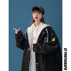 ！春装新款韩版爱心创意时尚潮流假两件连帽夹克G375P65控88，男装夹克，A247A