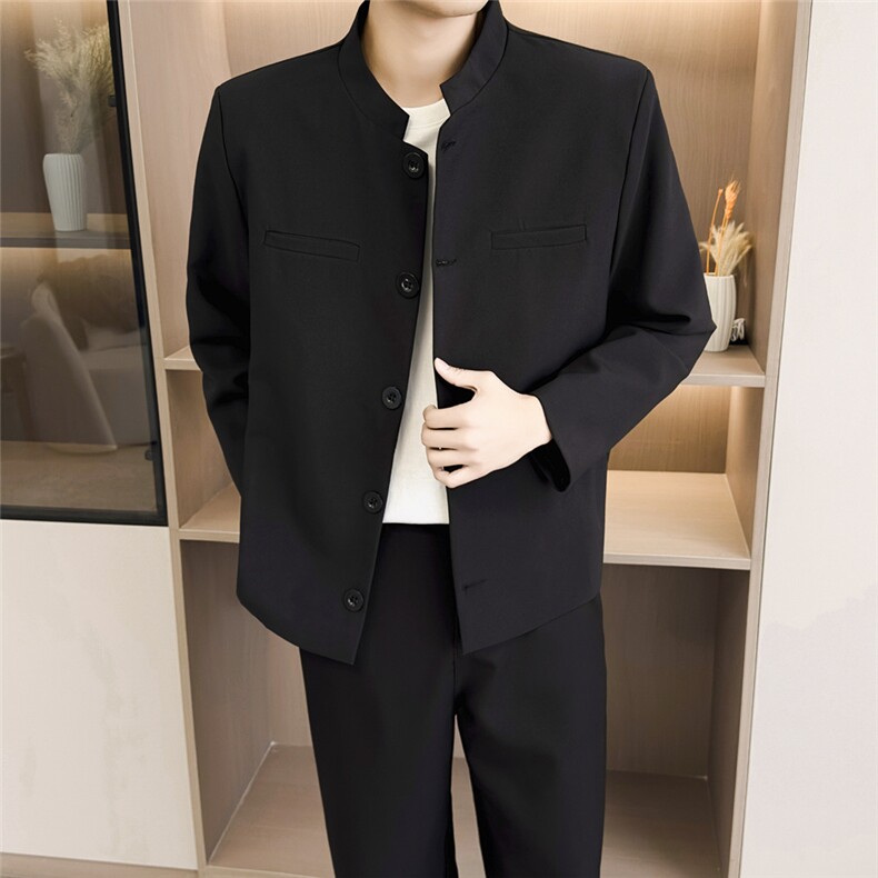 风春男立领西装单排扣外套本命红新中式中山装西服JAK35P60，男装西服套装，星座1013-1