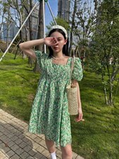 盐缩泡泡连衣裙，女装连衣裙，欧妮卡蒂蔓