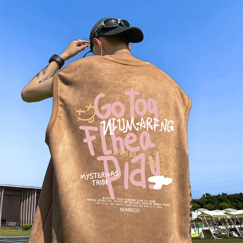 量大优供视频得物直播品230克夏季麂皮绒背心无袖T恤BJ356，男装背心/马甲，电商A486