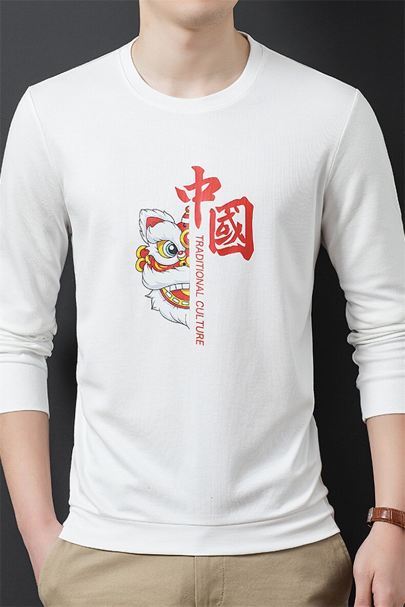 长袖印花T恤2023春季男中青年棉圆领打底衫宽松休闲polo衫爸爸装,男装Polo衫,电商B212（原钱塘6029）