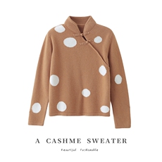 时尚波点羊毛女士毛衣优雅立领设计温暖舒适秋冬，女装羊毛衫，臻纶羊绒