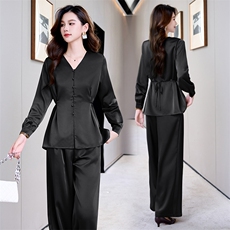 高端职业套装女春秋2025新款高级感通勤气质时尚洋气阔腿裤两件套，女装套装/套裙，时尚俏佳人