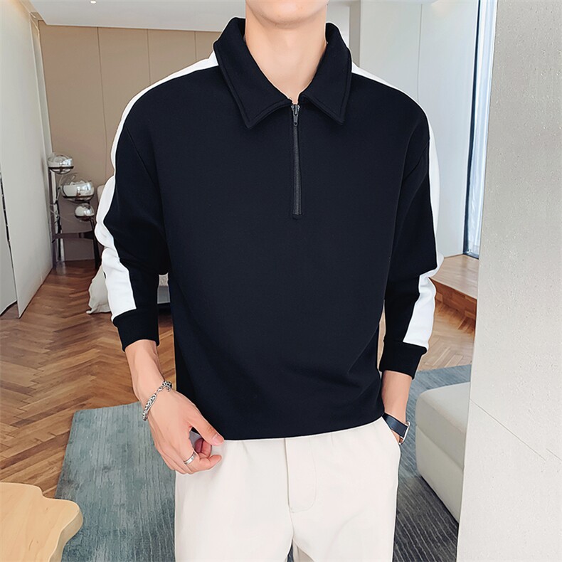 白色2023春装社会小伙修身翻领拼色卫衣男潮WY05-P65控价98,男装卫衣,电商A108