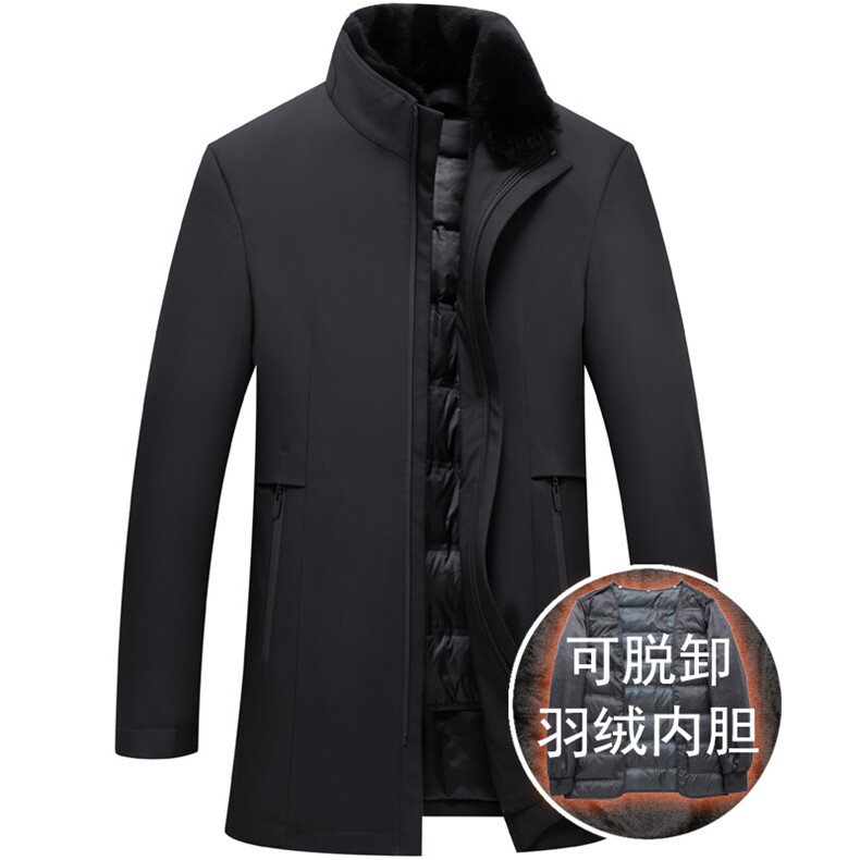 高档羽绒服休闲商务男中年男士可脱内胆可脱真毛领中长款羽绒服，女装羽绒服，星座1216（原钱塘722）