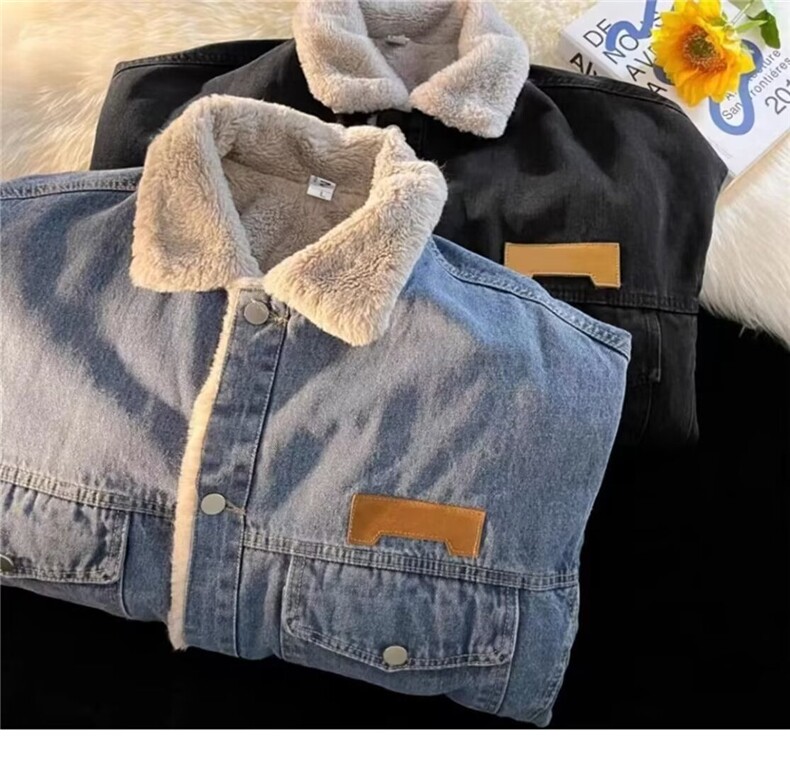 羊羔毛牛仔外套男冬季宽松加绒加厚棉服潮牌ins情侣款L88099-P64,男装工装外套,星座1008