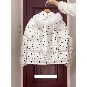 1506-1/M78191/P89连帽棉服女冬季小个子雪花兔子印花面包服外套图片