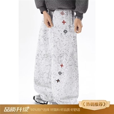扎染刺绣弯刀卫裤男款秋冬美式重磅裤子斜切运动休闲长裤XS454，男装休闲裤，星座208-5