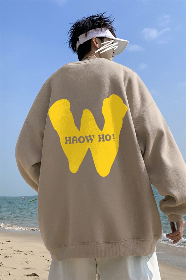 ！直播品质重磅宽松大码港风黄色W印花圆领卫衣WY115-特p28,男装卫衣,星座508（原C305）