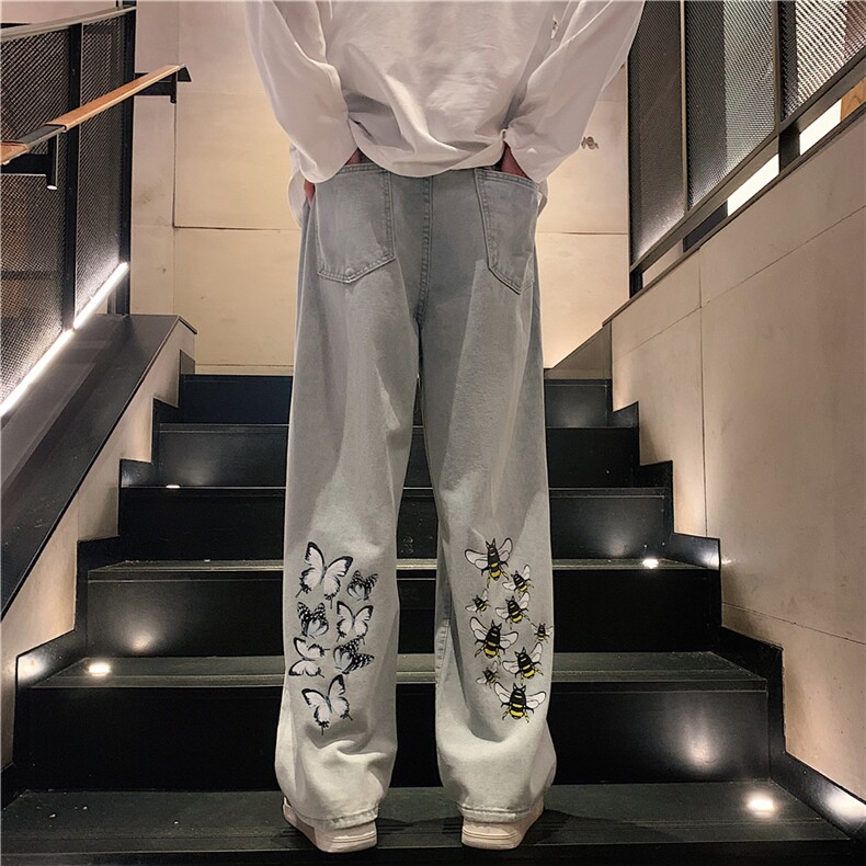 k1009-p55-控78 M-5XL 拉链拼色黄泥在高阶宽松大码牛仔裤cityboy图片