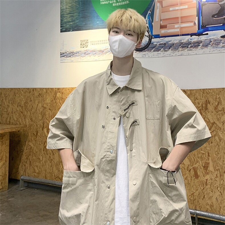 S2231-P42日系复古设计感口袋短袖衬衫,男装衬衫,星座1501-1