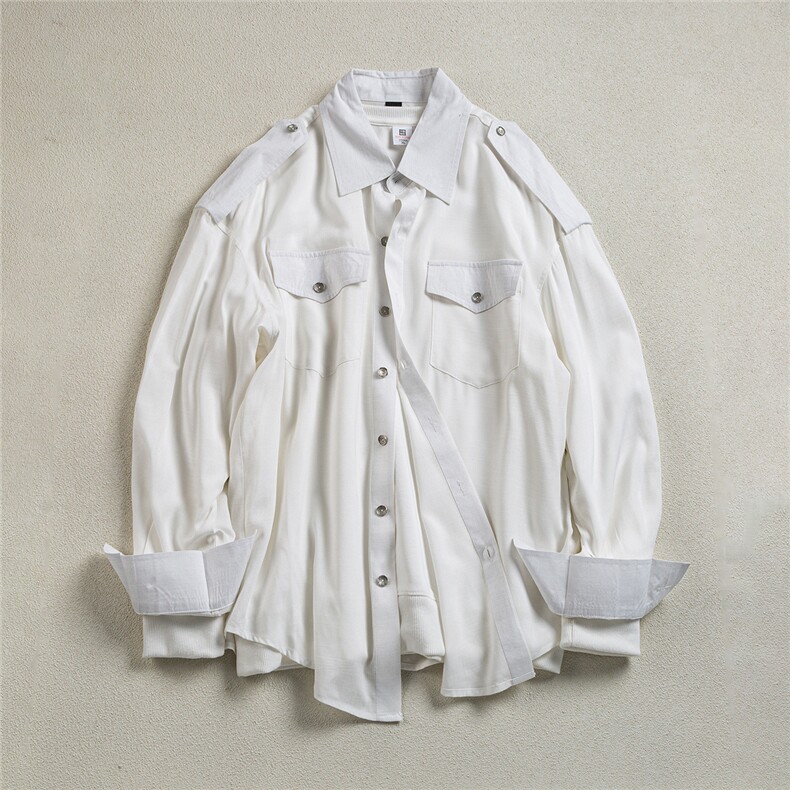 B413-1-DX6161美式复古纯色长袖衬衫春夏松弛感休闲宽松百搭上衣，男装衬衫，电商B413-1