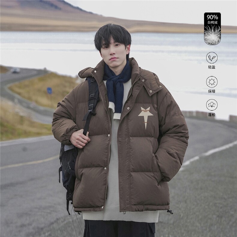 白鸭绒冬季保暖防风防水连帽羽绒服外套,男装羽绒服,电商A247