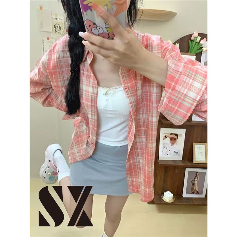 甜美粉色宽松长袖衬衫女秋装2025新款慵懒气质衬衣POLO领上衣外套,男装衬衫,星座506A
