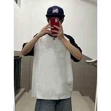 抖音得物高品质二开240克宽松纯棉美式潮牌插肩袖拼接短袖T恤，男装T恤，电商A486-1