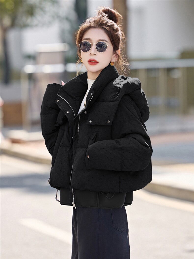韩版高端白鸭绒连帽重工水钻休闲短款羽绒服外套女冬季2026新款潮,女装羽绒服,意芙